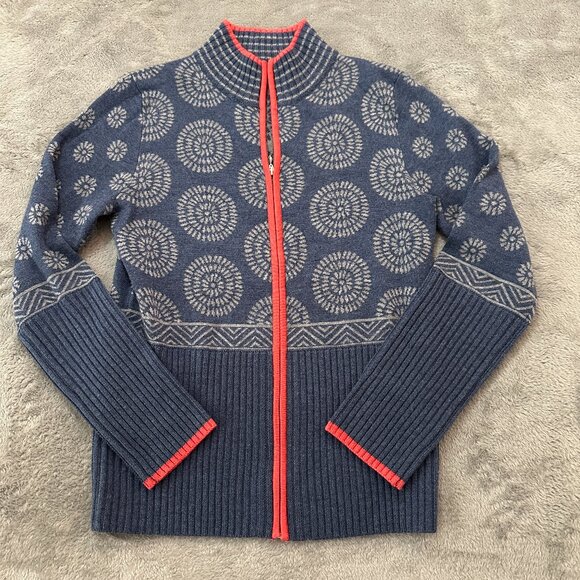 Krimson Klover 100% Wool Full Zip Jacket Sweater Women's SMALL Blue Coral - Picture 1 of 7